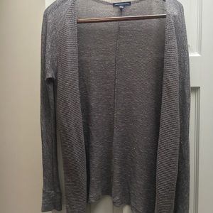AEO GREY/BROWN MID-LENGTH KNIT CARDIGAN